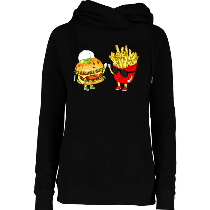 Hamburger Fries High Five Cool Fun Combo Snacks Funny Gift Womens Funnel Neck Pullover Hood