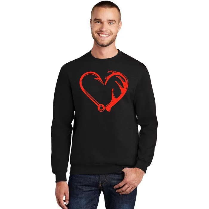 Heart Fishing Hook Valentines Day Cool Fisherman Angler Tall Sweatshirt