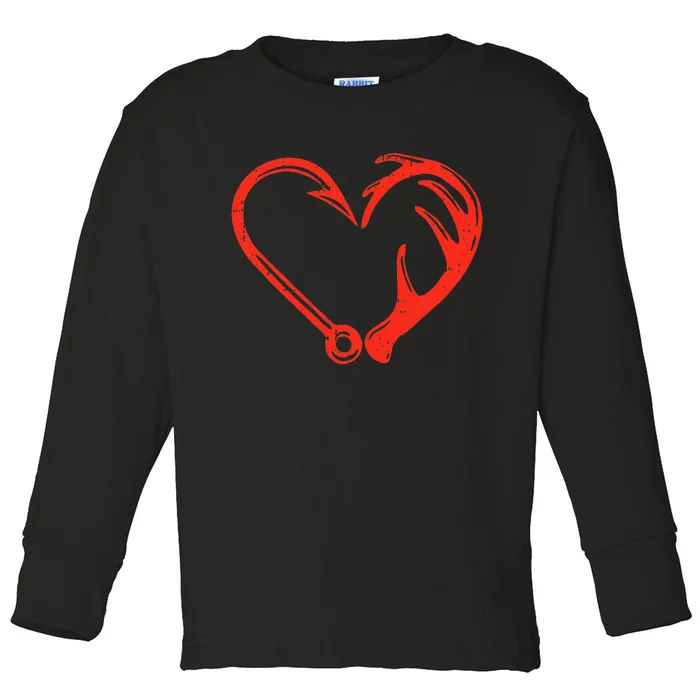 Heart Fishing Hook Valentines Day Cool Fisherman Angler Toddler Long Sleeve Shirt