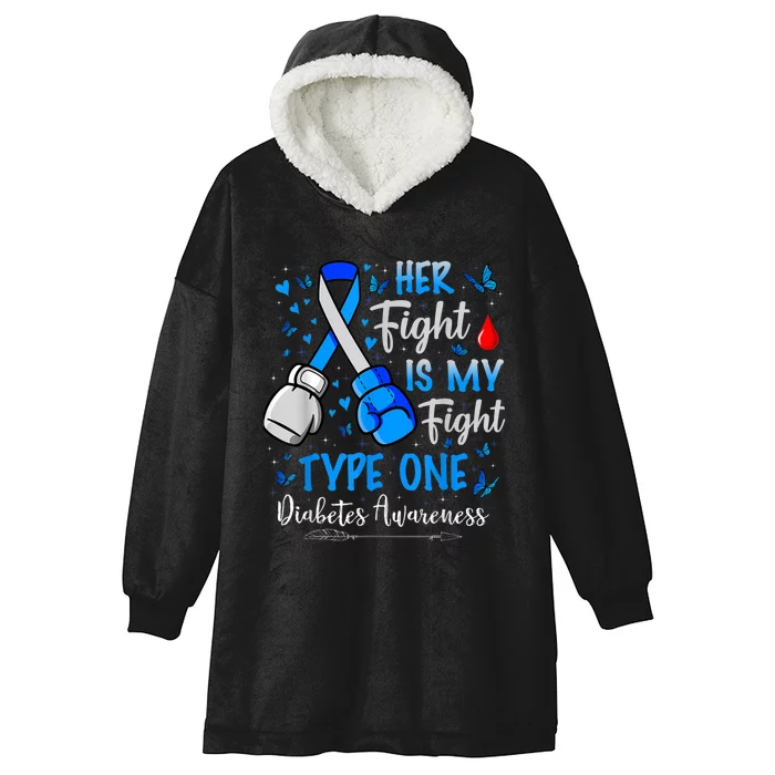 Her Fight Is My Fight Type 1 Diabetes Awareness Ribbon Hooded Wearable Blanket