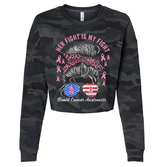 Her Fight Is My Fight Breast Cancer Awareness Pink Ribbon Cropped Pullover Crew