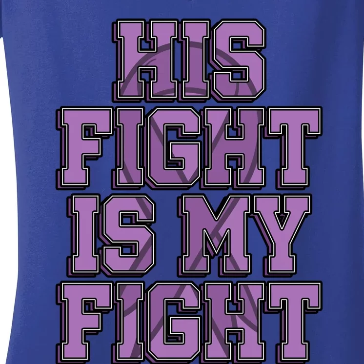 His Fight Is My Fight Testicular Cancer Awareness Warrior Gift Women's V-Neck T-Shirt