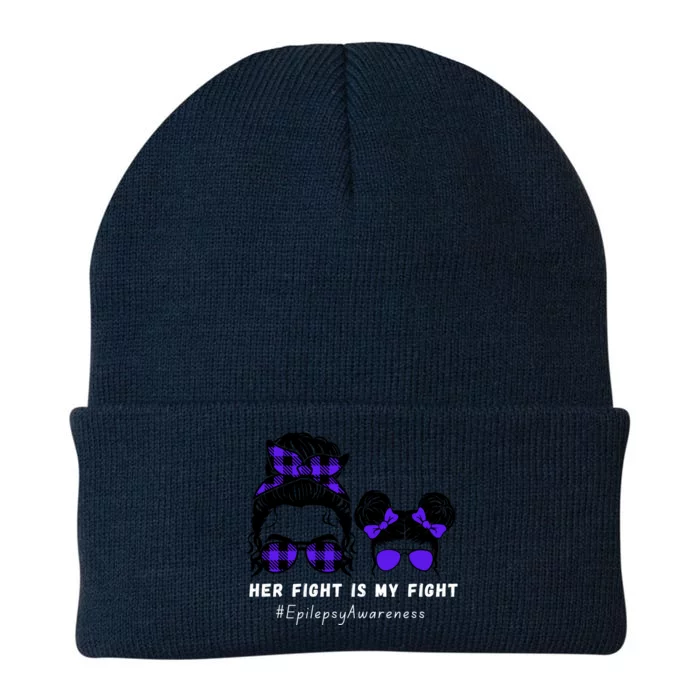 Her Fight Is My Fight | Epilepsy Survivor Purple Ribbon Knit Cap Winter Beanie