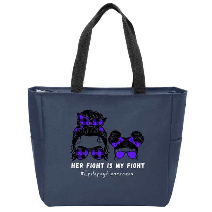 Her Fight Is My Fight | Epilepsy Survivor Purple Ribbon Zip Tote Bag