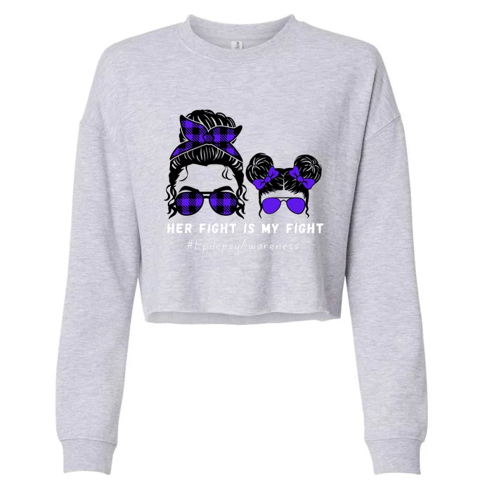 Her Fight Is My Fight | Epilepsy Survivor Purple Ribbon Cropped Pullover Crew