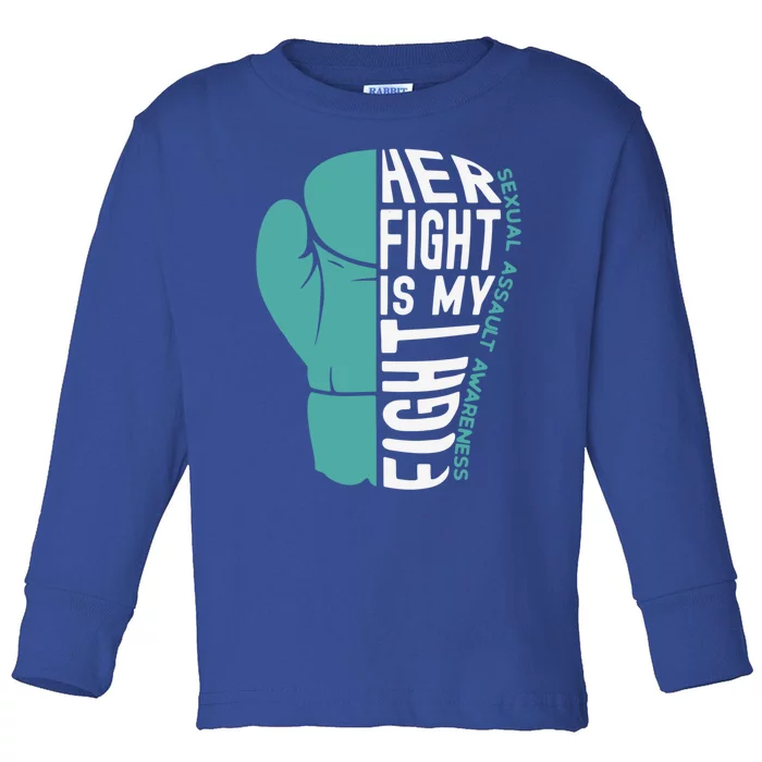 Her Fight Is My Fight Sexual Assault Awareness Boxing Glove Great Gift Toddler Long Sleeve Shirt