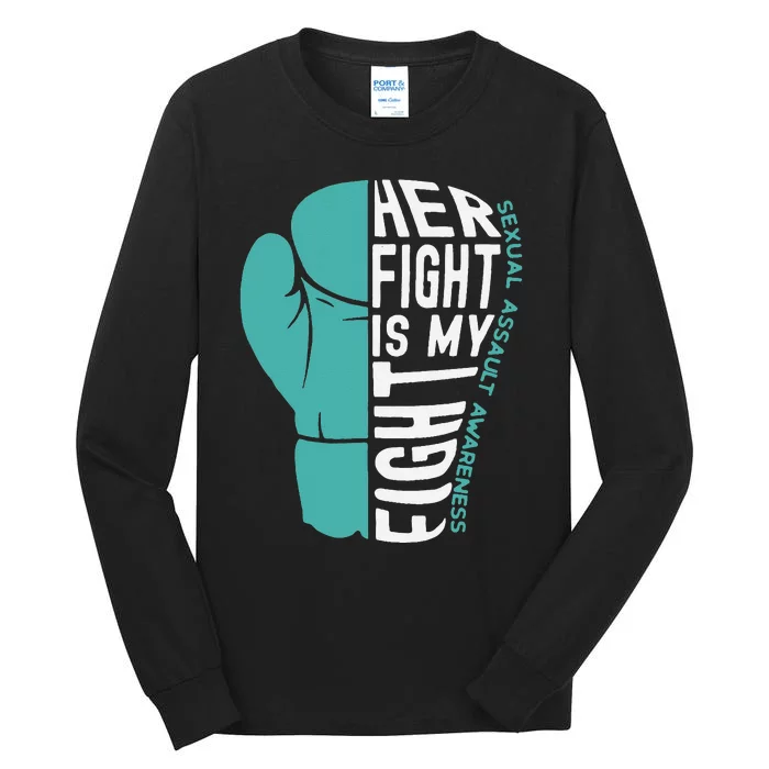 Her Fight Is My Fight Sexual Assault Awareness Boxing Glove Tall Long Sleeve T-Shirt