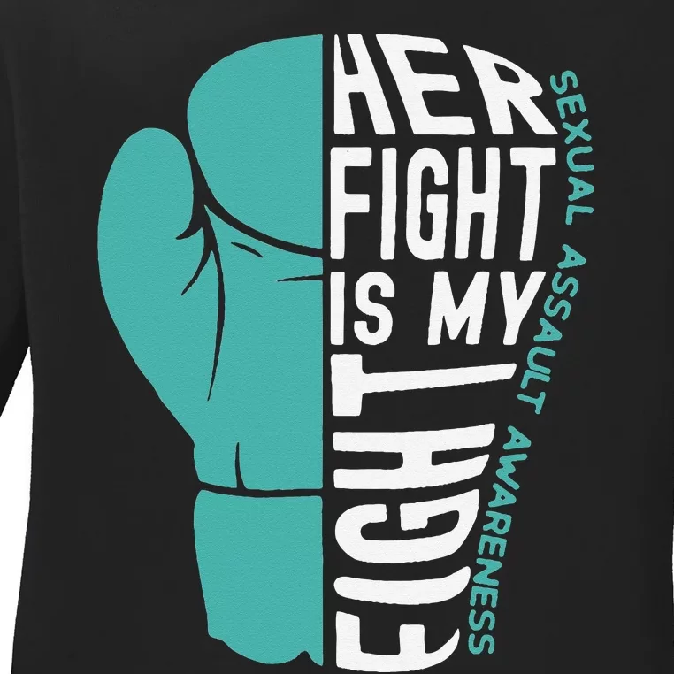 Her Fight Is My Fight Sexual Assault Awareness Boxing Glove Ladies Long Sleeve Shirt