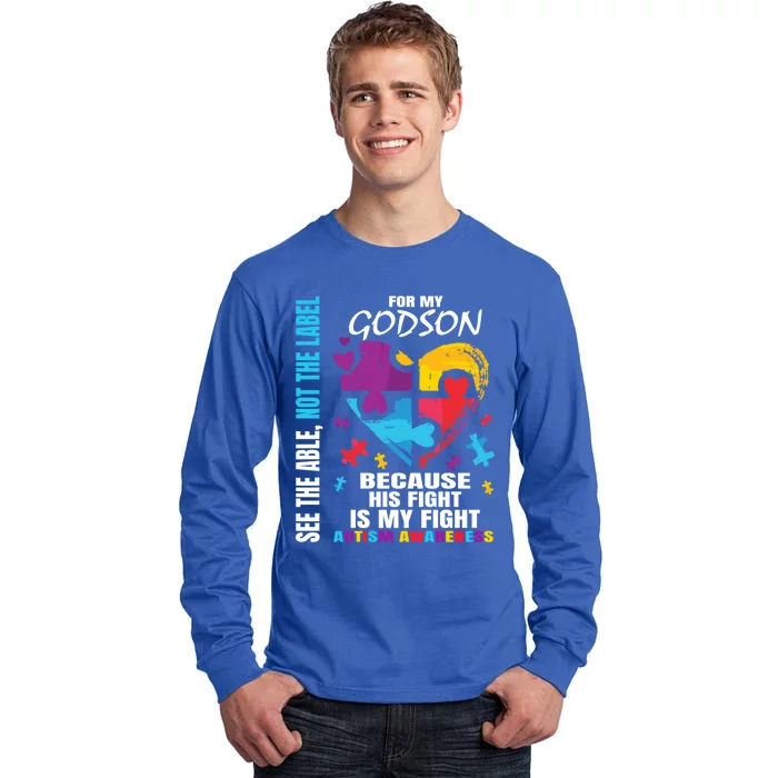 His Fight Is My Fight Blue Godson Autism Awareness Godmother Gift Tall Long Sleeve T-Shirt