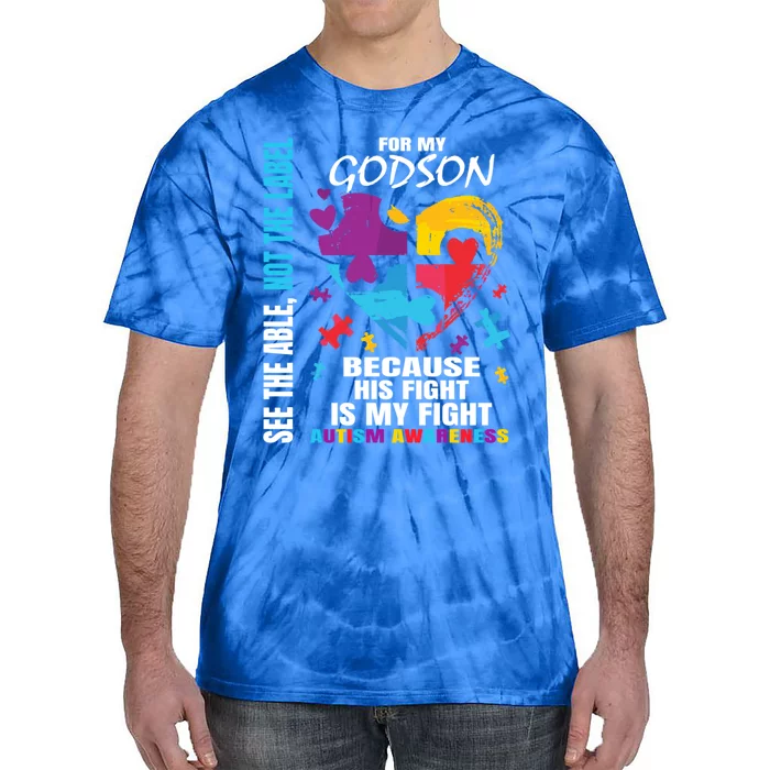 His Fight Is My Fight Blue Godson Autism Awareness Godmother Gift Tie-Dye T-Shirt