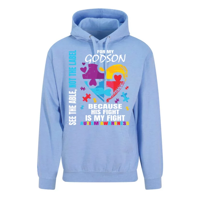 His Fight Is My Fight Blue Godson Autism Awareness Godmother Gift Unisex Surf Hoodie