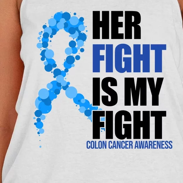 Her Fight Is My Fight Colon Cancer Awareness Ribbon Women's Knotted Racerback Tank