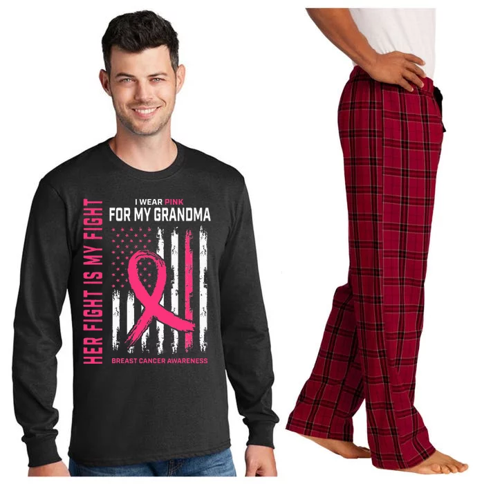 Her Fight Is My Fight I Wear Pink Grandma Breast Cancer Flag Long Sleeve Pajama Set