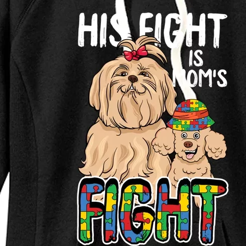 His Fight Is My Fight Autism Awareness Mom Mama Mother Gift Women's Fleece Hoodie