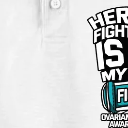 Her Fight Is My Fight Ovarian Cancer Awareness Teal Ribbon Dry Zone Grid Performance Polo