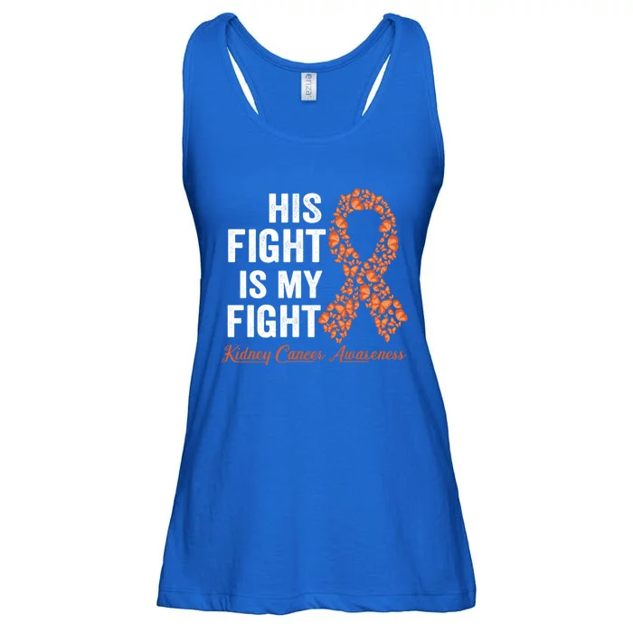 His Fight Is My Fight Orange Ribbon Kidney Cancer Awareness Gift Ladies Essential Flowy Tank