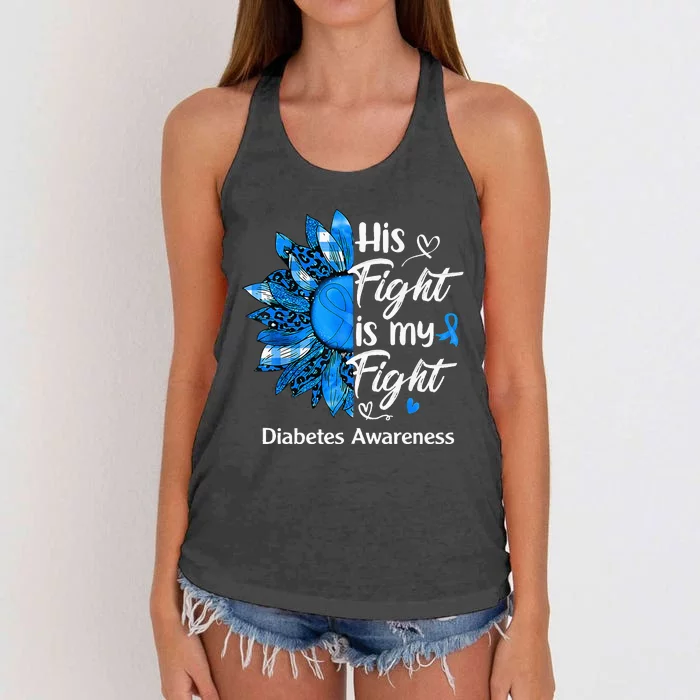 His Fight Is My Fight Sunflower Diabetes Awareness Support Women's Knotted Racerback Tank