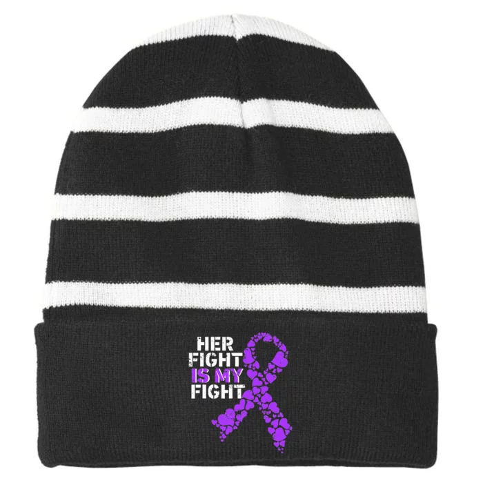 Her Fight is My Fight Pancreatic Cancer Awareness November Striped Beanie with Solid Band