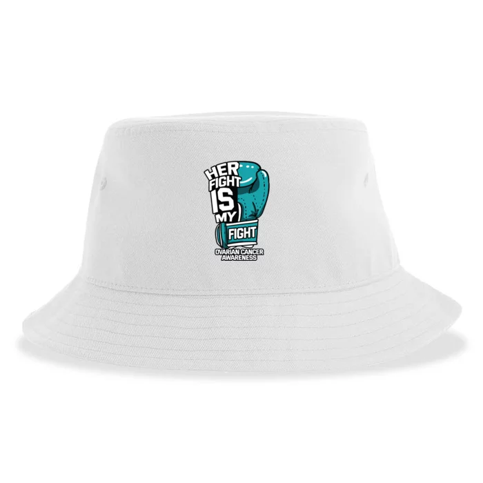 Her Fight Is My Fight Ovarian Cancer Awareness Teal Ribbon Sustainable Bucket Hat