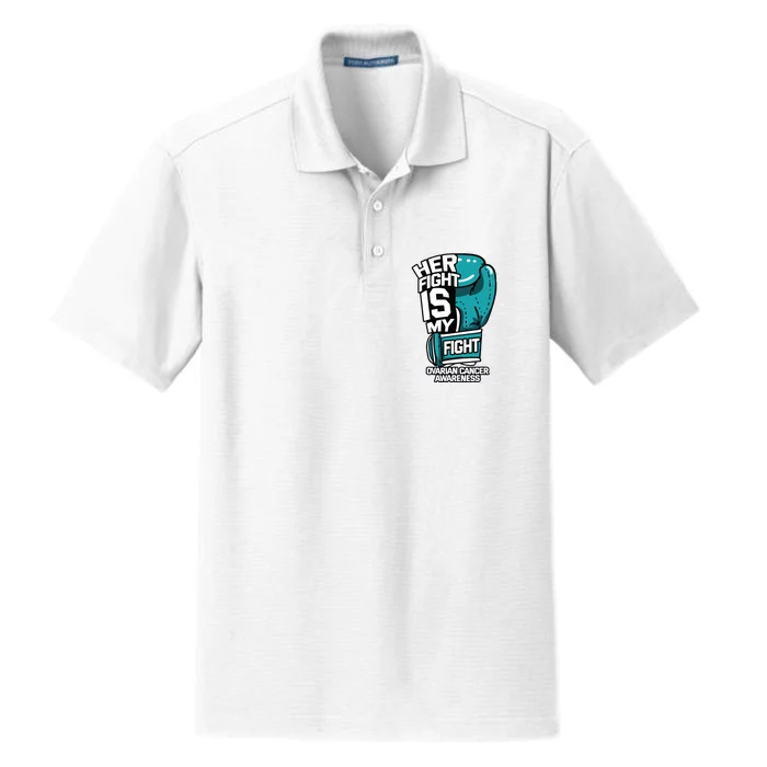 Her Fight Is My Fight Ovarian Cancer Awareness Teal Ribbon Dry Zone Grid Performance Polo