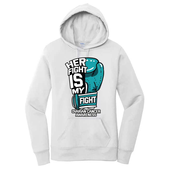 Her Fight Is My Fight Ovarian Cancer Awareness Teal Ribbon Women's Pullover Hoodie