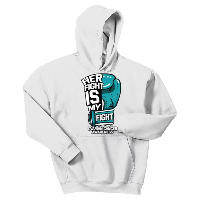 Her Fight Is My Fight Ovarian Cancer Awareness Teal Ribbon Kids Hoodie