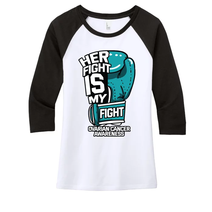 Her Fight Is My Fight Ovarian Cancer Awareness Teal Ribbon Women's Tri-Blend 3/4-Sleeve Raglan Shirt