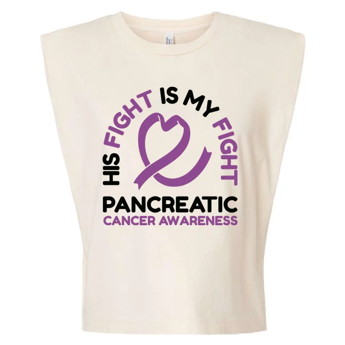 His Fight Is My Fight Pancreatic Cancer Awareness Garment-Dyed Women's Muscle Tee