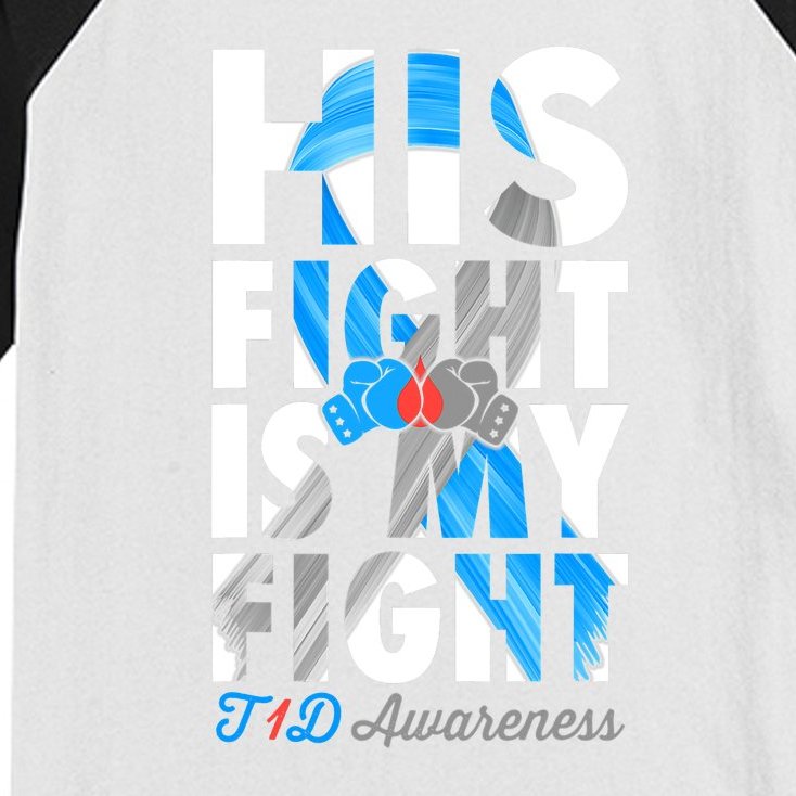 His Fight Is My Fight T1D Type 1 Diabetes Awareness Ribbon Kids Colorblock Raglan Jersey