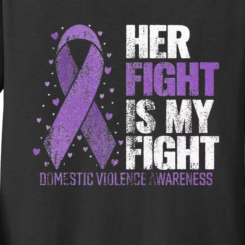 Her Fight Is My Fight Purple Domestic Violence Awareness Kids Long Sleeve Shirt