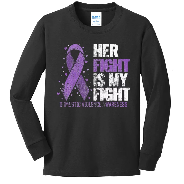 Her Fight Is My Fight Purple Domestic Violence Awareness Kids Long Sleeve Shirt