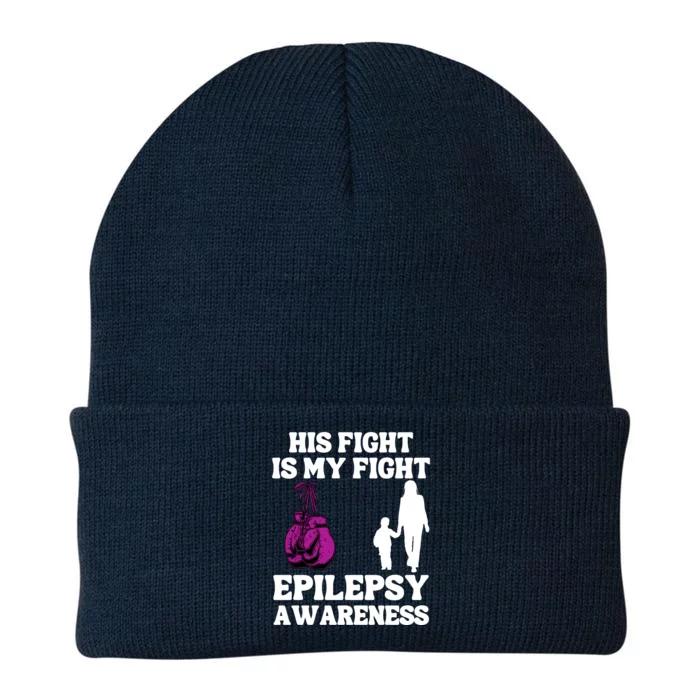 His Fight Is My Fight Purple Ribbon Epilepsy Awareness Knit Cap Winter Beanie