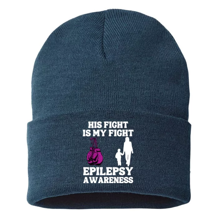 His Fight Is My Fight Purple Ribbon Epilepsy Awareness Sustainable Knit Beanie