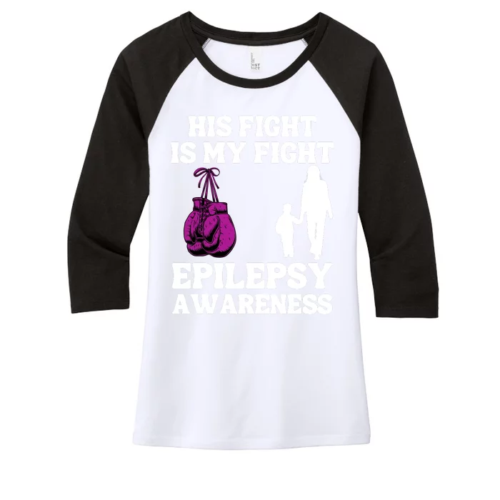 His Fight Is My Fight Purple Ribbon Epilepsy Awareness Women's Tri-Blend 3/4-Sleeve Raglan Shirt