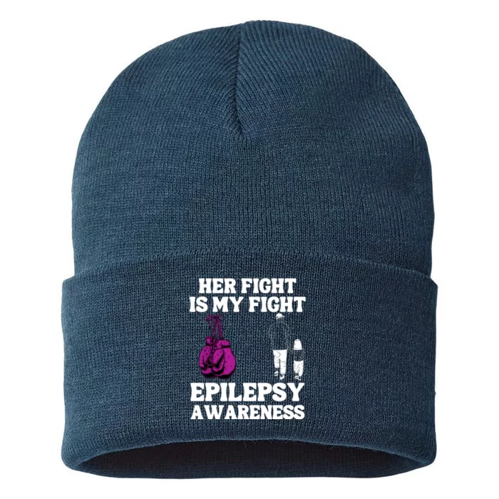 Her Fight Is My Fight Purple Ribbon Epilepsy Awareness Sustainable Knit Beanie