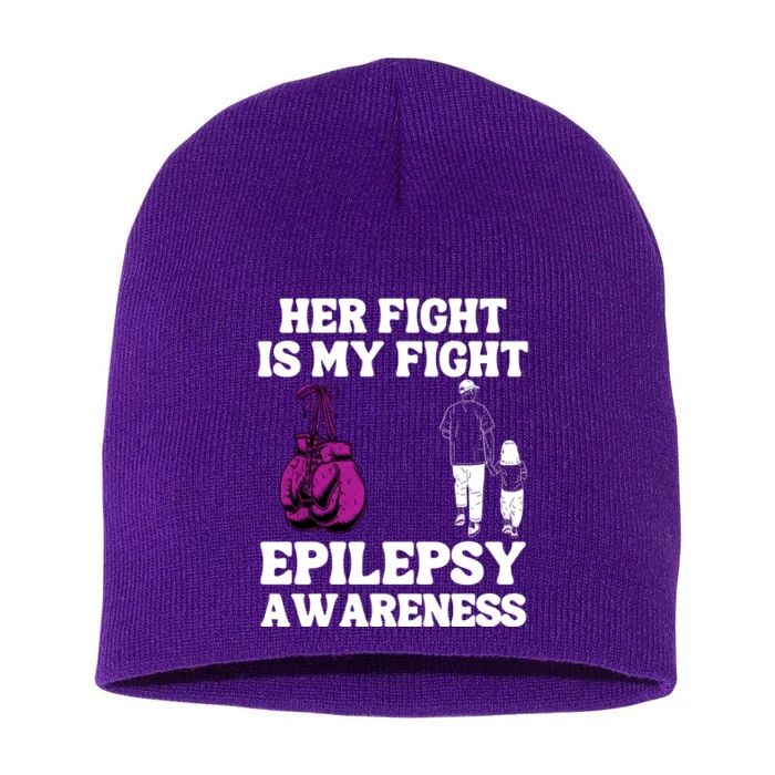 Her Fight Is My Fight Purple Ribbon Epilepsy Awareness Short Acrylic Beanie