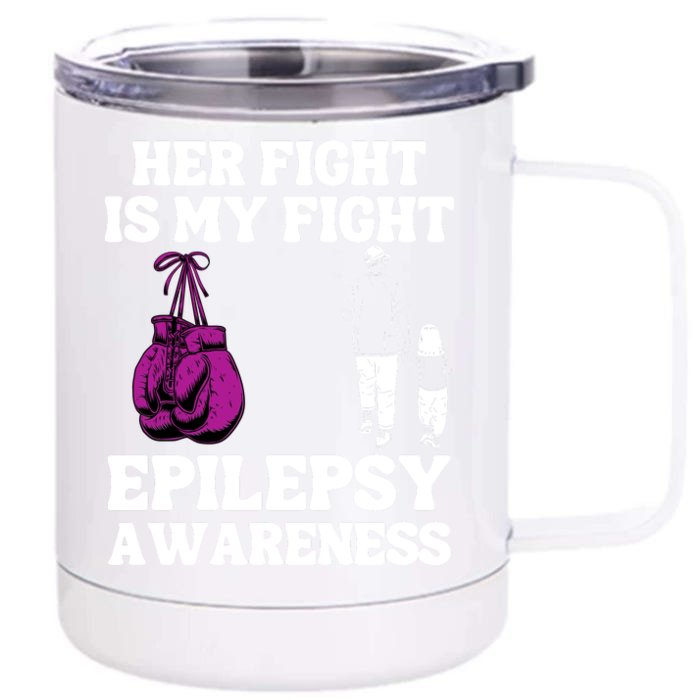 Her Fight Is My Fight Purple Ribbon Epilepsy Awareness Front & Back 12oz Stainless Steel Tumbler Cup