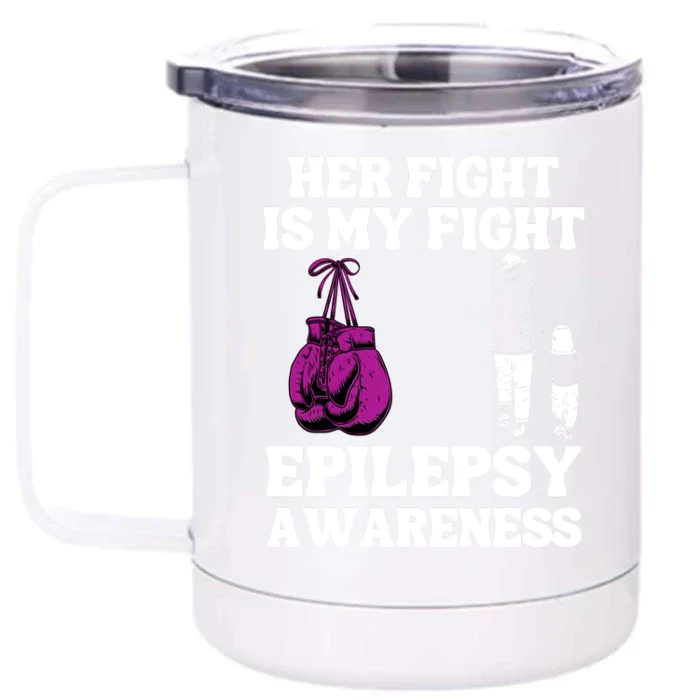 Her Fight Is My Fight Purple Ribbon Epilepsy Awareness Front & Back 12oz Stainless Steel Tumbler Cup