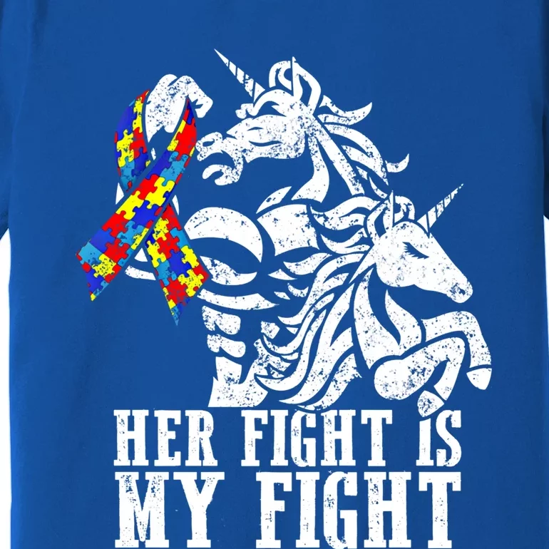 Her Fight Is My Fight Autism Ribbon Unicorn Dad Daughter Cute Gift Premium T-Shirt