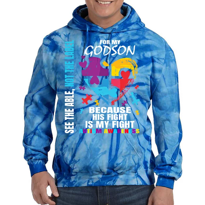 His Fight Is My Fight Blue Godson Autism Awareness Godmother Gift Tie Dye Hoodie