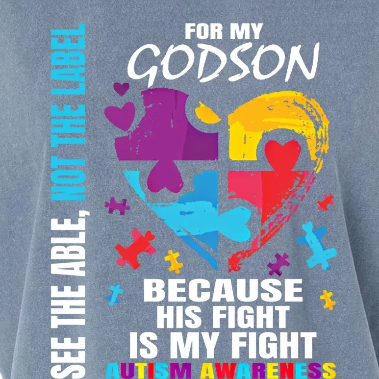 His Fight Is My Fight Blue Godson Autism Awareness Godmother Gift Garment-Dyed Women's Muscle Tee