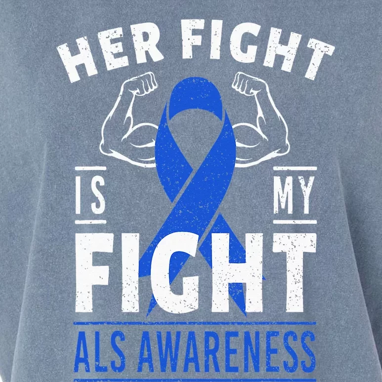 Her Fight is My Fight ALS Awareness Blue Ribbon Support Team Garment-Dyed Women's Muscle Tee