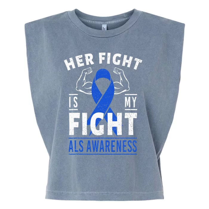 Her Fight is My Fight ALS Awareness Blue Ribbon Support Team Garment-Dyed Women's Muscle Tee