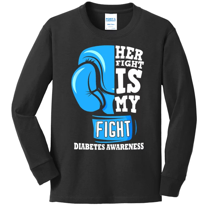 Her Fight Is My Fight Boxing Glove Diabetes Awareness Month Kids Long Sleeve Shirt