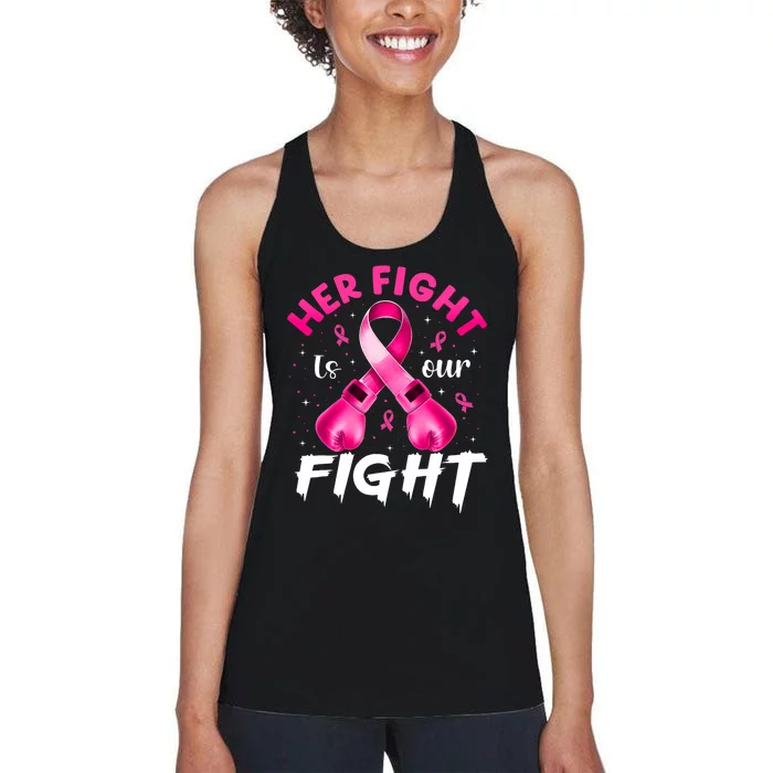 Her Fight Is Our Fight Breast Cancer Awareness Women Warrior Women's Racerback Tank