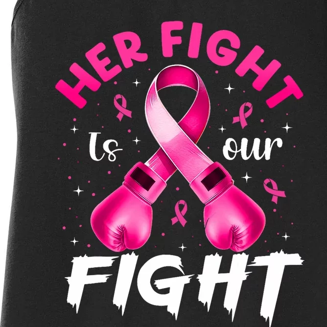 Her Fight Is Our Fight Breast Cancer Awareness Women Warrior Women's Racerback Tank