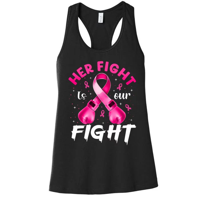 Her Fight Is Our Fight Breast Cancer Awareness Women Warrior Women's Racerback Tank