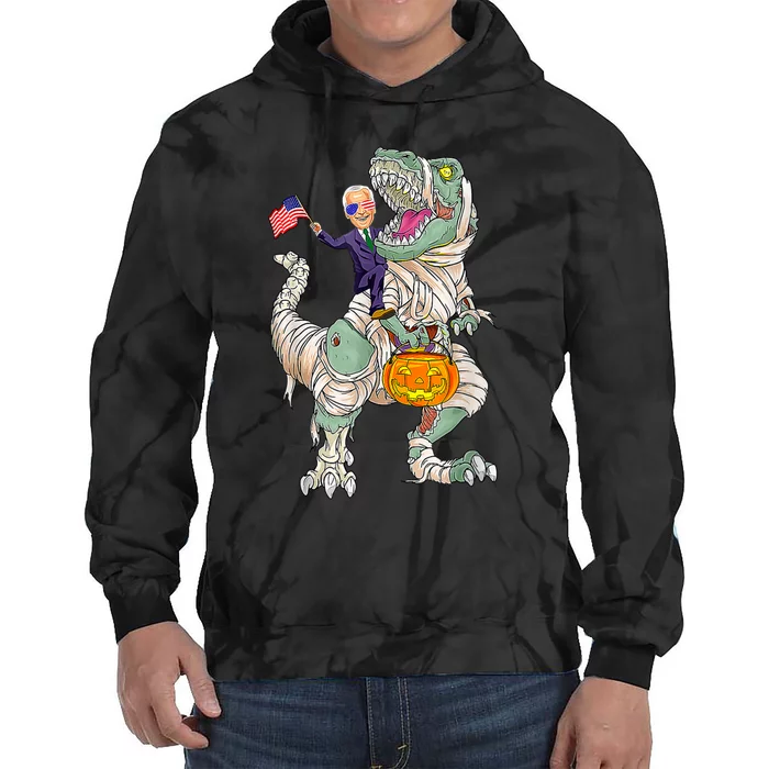 Halloween Funny Joe Biden Riding T Rex Happy 4th Of July Tie Dye Hoodie