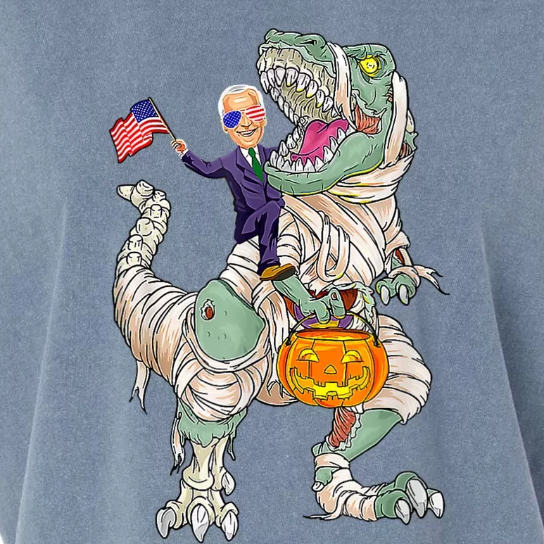 Halloween Funny Joe Biden Riding T Rex Happy 4th Of July Garment-Dyed Women's Muscle Tee