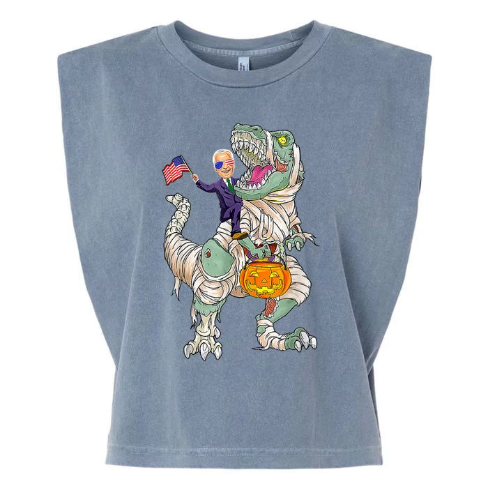 Halloween Funny Joe Biden Riding T Rex Happy 4th Of July Garment-Dyed Women's Muscle Tee